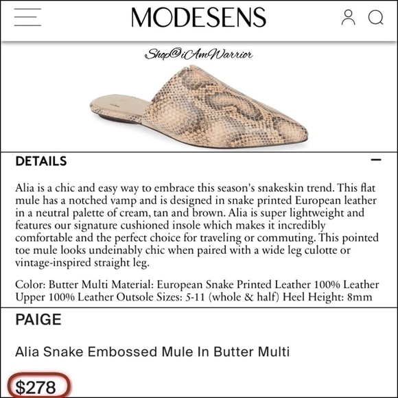 Paige NWOT leather snakeskin pointed toe mules *shop@iamwarrior - Picture 3 of 11